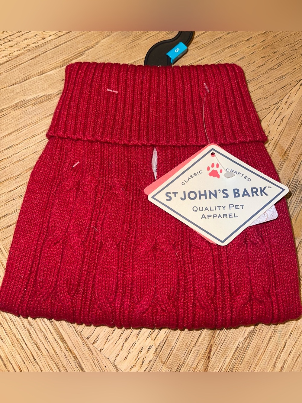 Red Cable-Knit Dog Sweater with Fold-Over Collar